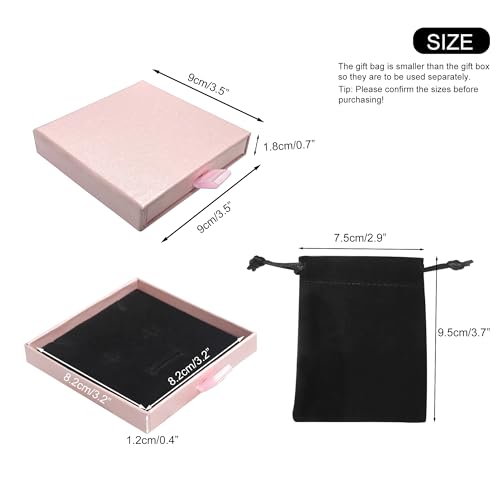Quacc Small Jewelry Gift Box and Velvet Bag, Necklace Bracelet Earring Cardboard Organizer Square Jewellery Gift Box Pende...