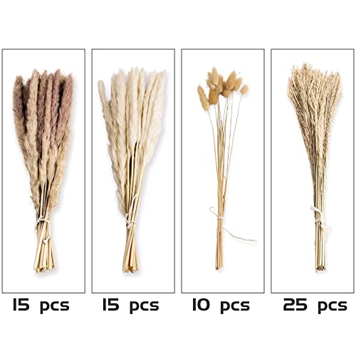 65PCS Pampas Grass Decor, Including pompas Floral, Reed Dried Grass and Bunny Tails Dried Flowers, Natural Dried Pampas Gr...