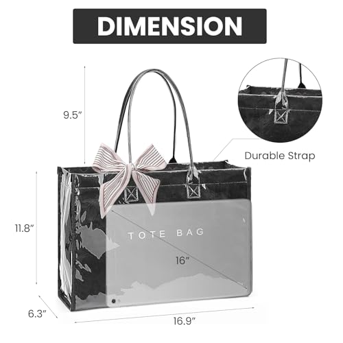 Lushandy PVC Tote Bag for Women, Large Plastic Tote Purse Work Kraft Paper Letter Print Shoulder Bag Carry All Hobo Handbag