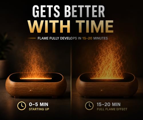 AquaAura Flame Effect Diffuser, 160ml Essential Oil Diffuser with Realistic Flame Mist, 7 LED Colors, Timer & Auto Shut-Of...