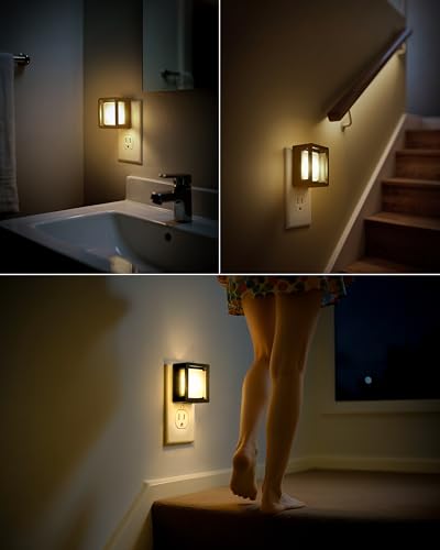 FONSHUKYY LED Night Light - Plug Into Wall [2 Pack] - with Dusk-to-Dawn Sensor 3000K Warm Lights - Adjustable Brightness f...