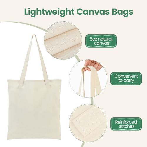 Carbrea 12 Pack Canvas Tote Bag - Lightweight Thin Tote Bags Bulk Blank Shopping Reusable Grocery Bags for DIY Gift Sublim...