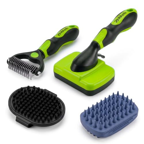 PETIMP STORE 4PCS Self Cleaning Slicker Brush, Pet Grooming Rake, Bath Brush & Massage Brush for Short/Long Haired Dogs, C...