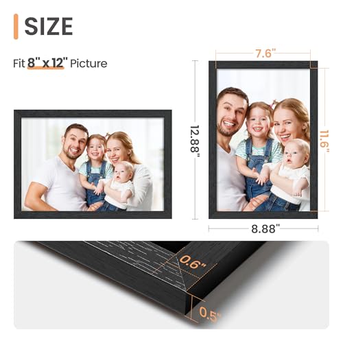 upsimples 8x12 Picture Frame, Wall Gallery Photo Frames with Engineered Wood, Black 1 Pack