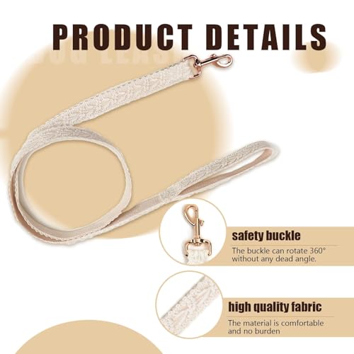 HQREA White Dog Harness and Leash Set Adjustable Lace Harness for Girl Dogs Luxury Dog Harness No Pull with Handle & Bow F...