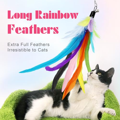 SONGWAY Cat Wand Toys for Indoor Cats - Cat Toy Set with Retractable Teaser Wand and 6 PCS Colorful Large Feather Toy Refi...