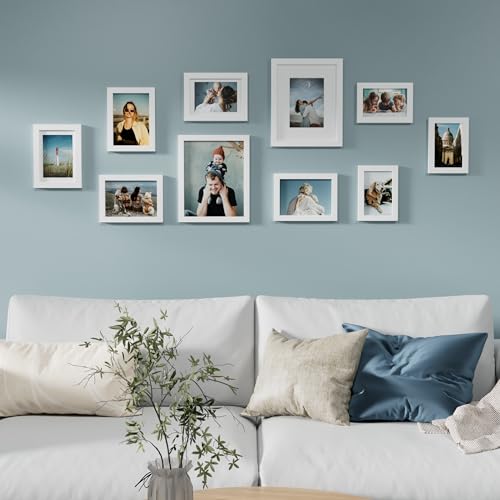 Vittanly 10 Pack Picture Frames Collage Wall Decor, Gallery Wall Frame Set for Wall or Tabletop Display, Engineered Wood a...