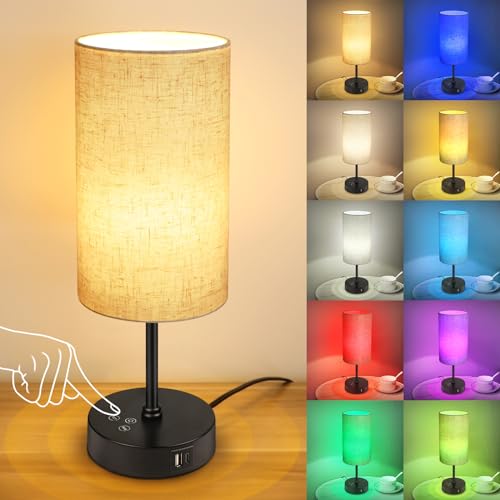 Unicozin Table Lamp, 3 CCT 3000K/4500K/6500K & RGB Color Changing, Stepless Dimmable Small Bedside Lamp for Reading, Ambie...