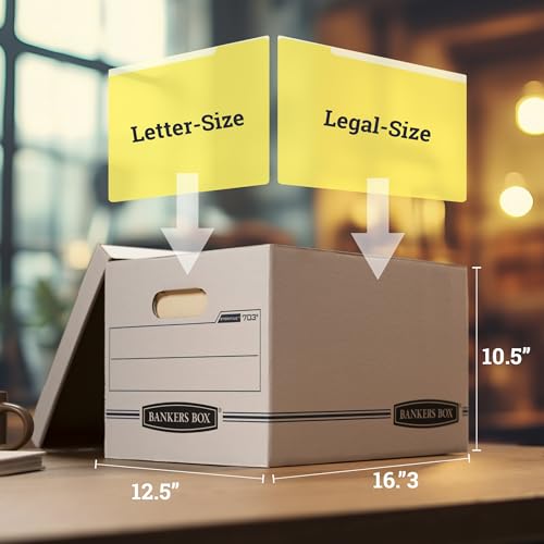 Bankers Box 12-Pack Basic Duty File Storage Boxes with Lids, Letter/Legal, STOR/FILE, (00703)