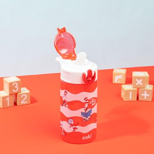 Zak Designs Dr. Seuss Sage Kids Water Bottle For School or Travel, 16oz Durable Plastic Water Bottle With Straw, Handle, a...