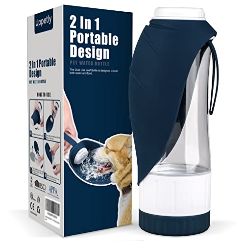 Uppetly Dog Water Bottle, Portable Pet Water Bottle with Food Container and Drinking Feeder, Leak Proof, BPA-Free, Foldabl...