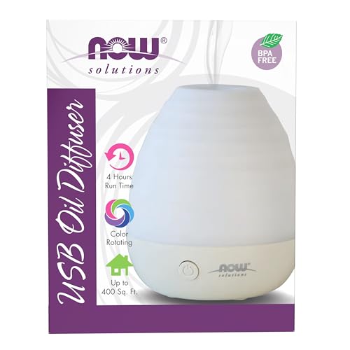 NOW Essential Oils, Ultrasonic USB Aromatherapy Oil Diffuser, Extremely Quiet, Heat Free, and Easy to Clean, Color Changin...