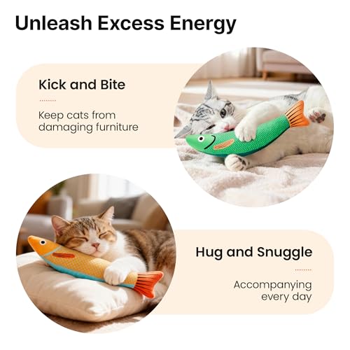 Potaroma Cat Toys Saury Fish, 3 Pack, Catnip Crinkle Sound, Soft and Durable, Interactive Kitten Kicker for Indoor Kitty E...