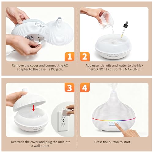 URPOWER 300ml Sleep Diffuser for Bedroom, All-Night Essential Oil Diffuser, Quiet Ultrasonic Cool Mist, Auto-Off & Timer, ...