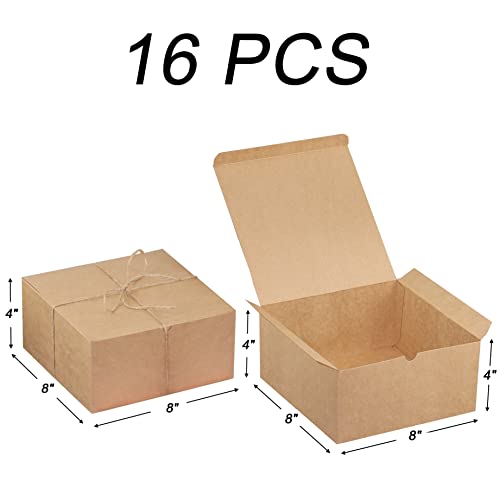 Xxcxpark 16 PCS Brown Kraft Gift Boxes 8x8x4 Inches, Decorative Party Favor Kraft Paper Gift Packaging Box with Lid for DI...