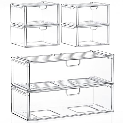 caktraie Acrylic Storage Drawers Set of 6, Clear Makeup Organizer, Plastic Organizer Bins for Beauty Supplies,Ideal for Va...
