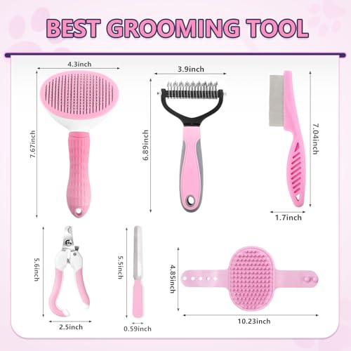 Lanswood Dog Brush Grooming Kit 6PCS Dog Brush for Shedding-Dogs Brushes for Grooming, Dematting Comb for Dogs, Nail Clipp...