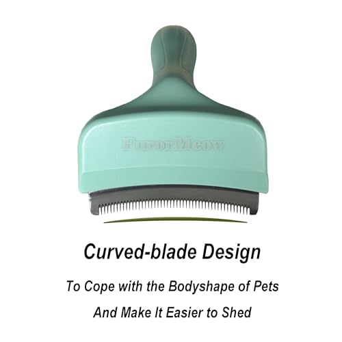 FurorMeow Pet Deshedding Tool with Curve Blade, Cat Grooming Brush, Tight V-shaped Teeth Shedding Comb for Cats and Dogs (...