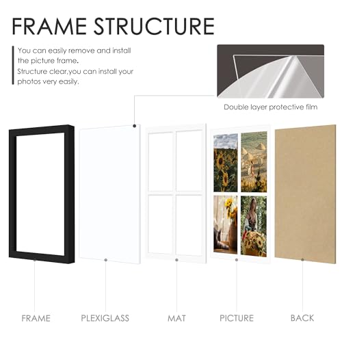DUENPY 12x16 Picture Frame, 5x7 Collage Picture Frame, Displays Four 5x7 inch Photos, or 12x16 (Without Mat) for Available...