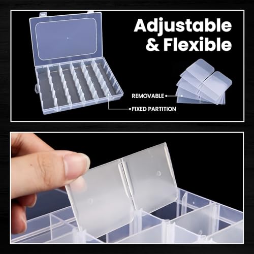 Budreu 4pack 36 Grids Plastic Clear Organizer Box Bead Storage Containers with Adjustable Dividers for Craft Jewelry Fishi...