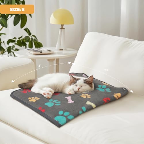 Luciphia 1 Pack 3 Blankets Fluffy Premium Fleece Pet Blanket Flannel Paw Printed Throw for Dog Cat(Small 23x16'', Grey/Bro...