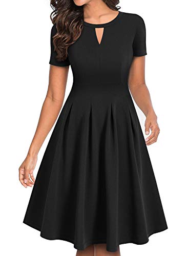 YATHON Women's Vintage Floral Flared A-Line Swing Casual Party Dresses with Pockets