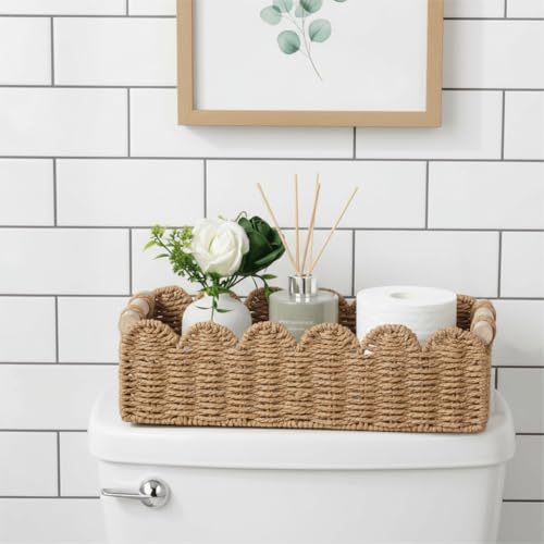 CubesLand Paper Rope Scalloped Edge Toilet Paper Storage Basket, Small Living Room, Bedroom Decor Baskets for Over Toilet ...