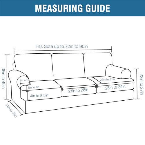 H.VERSAILTEX Sofa Cover 4 Piece T Cushion Sofa Slipcovers Couch Cover Furniture Protector Stretch T Cushion Sofa Covers fo...