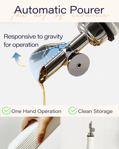 getstar 18 oz Olive Oil Dispenser Bottle for Kitchen, Ceramic Oil Bottle with Automatic Stainless Steel Pourer