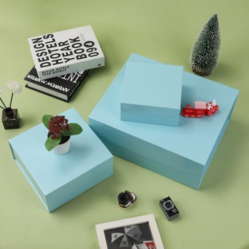 PACKGILO 1 Pcs Blue Gift Box Large 13x11x5.3 Inch Large Gift Boxes with Lids for Presents Magnetic Box with Crinkle Paper ...