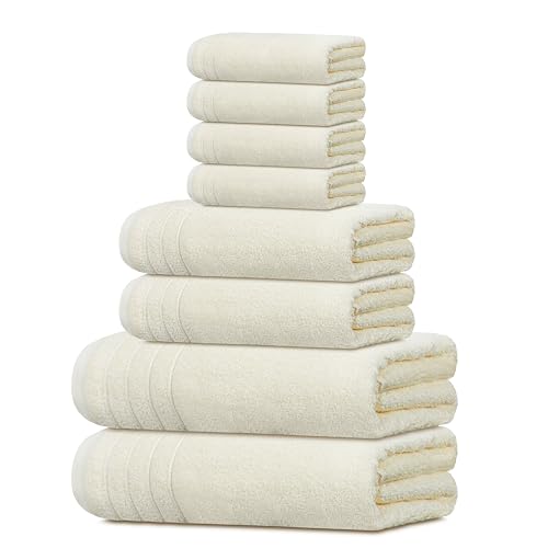 Tens Towels Pack of 8 Towels Set, 2 Extra Large Bath, 2 Hand, 4 Washcloths, 100% Cotton, Lighter Weight, Quicker to Dry, S...