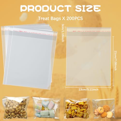 Cidenbio 200 Pcs Thickened Cookie Bags with Seal 5x7 In, Clear Cellophane Treat Bags Self Sealing 3.1 Mils Resealable Plas...