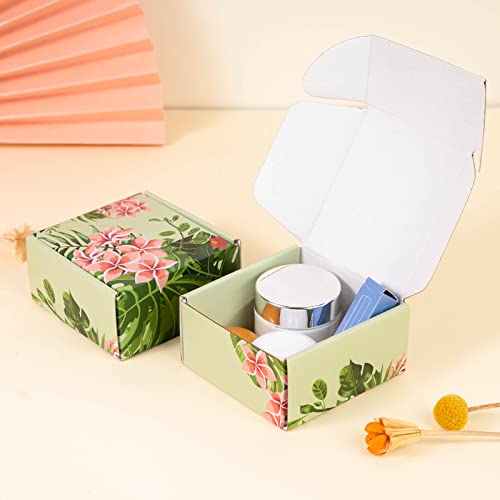 Soxuding Hawaiian Flower Shipping Boxes Pack of 25-4x4x2 inches Hawaiian Floral Gift Boxes Small Cardboard Corrugated Mail...