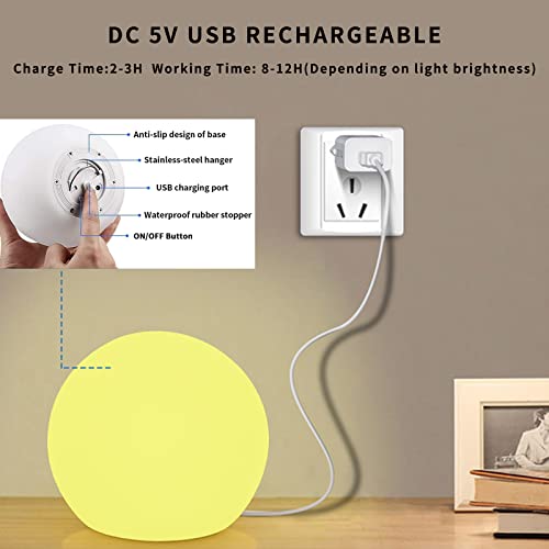 Censinda LED Glowing Ball Light, 8-Inch Cordless 16 Color Changing and 4 Light Modes Kids Night Light, Rechargeable & Dimm...