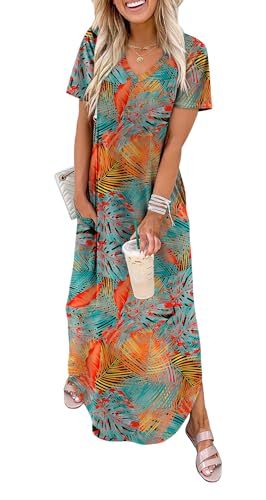 WIHOLL Women's Summer Short Sleeve Dresses Maxi Dress Vacation Beach Sundresses 2026 with Pockets