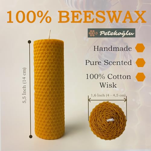 Petekoğlu Candle Beeswax Set of 4 Beeswax Candle Natural Set. Bees Wax Candle Gift Set (Purple Ribbon Decorated Floral)