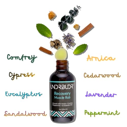 UNDRBUDR Post-Activity Recovery Muscle Rub Oil with Arnica, Comfrey & Essential Oils–4oz for Muscle Soreness, Back Pain, J...