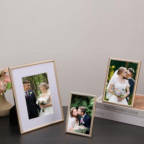 FineLiMoLa 5x7'' Gold Rope Design Metal Picture Frames 2 Pack with Hi Quality Velvet Backing and Real Glass Front, Gold Ph...