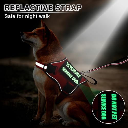 MOOGROU Service Dog Vest Harness and Leash Set+10 Patches,No Pull&Adjustable Reflective Dog Harness with Soft Padded Handl...