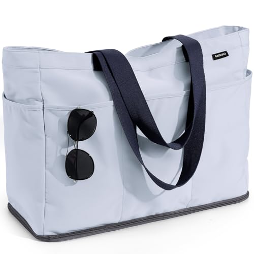 GAGAKU XL Beach Bag with Zipper & Cooler Compartment, Sand-Proof Foldable Large Tote Bag for Cruise, Travel, Family, Women