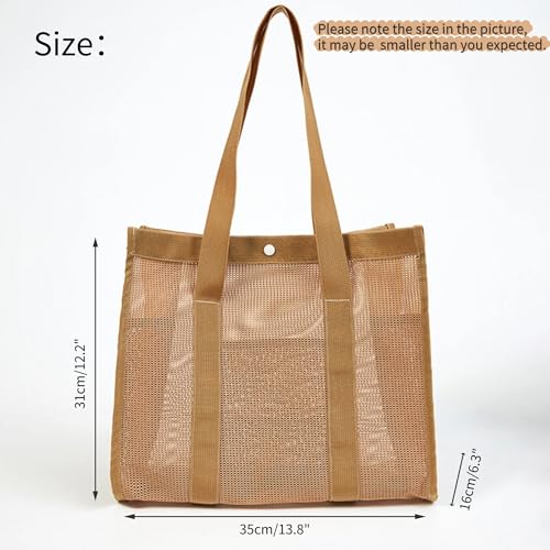Noy Lacha Small Mesh Beach Bag Totes Lightweight Travel Toy Tote Mesh Swimming Pool Bag with Multiple Pockets