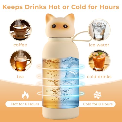 Vacuum Insulated Stainless Steel Water Bottle, Cute Cat Lid Tumbler for Cold & Hot, Coffee Travel Mug, Leakproof, Gifts, Y...