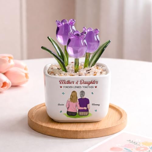 Wrappiness Glass Everlasting Tulips Pot for Women - Personalized Gifts - Glass Flowers Decor, Birthday Gift for Daughter f...
