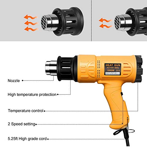 SEEKONE Heat Gun 1800W 122℉-1202℉（50℃- 650℃）Fast Heating Heavy Duty Hot Air Gun Kit Variable Temperature Control Overheat ...