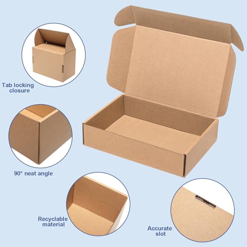 Wowxyz Shipping Boxes 12x9x2" 30 Pack - Brown Corrugated Cardboard Mailing Box for Small Business, Kraft Medium Literature...