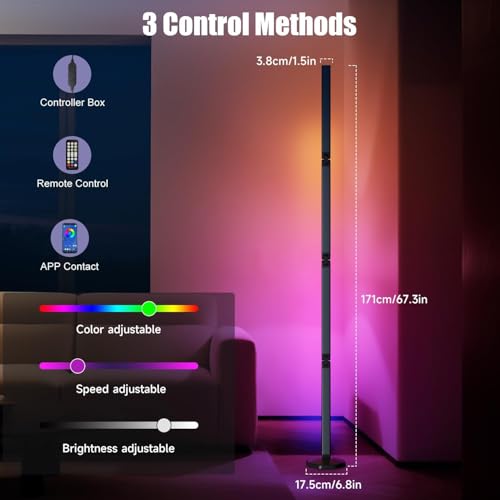 Electight Corner Floor Lamp-2200 Lumen Smart Lamp with App and Remote Control, Lamp can be Folded 360°, Music Sync and 16 ...