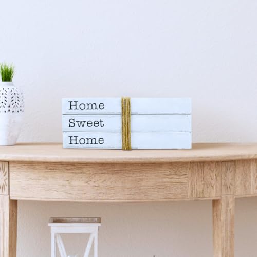 TenXVI Designs Home Sweet Home Sign Decorative Books - Set of 3 White Rustic Blank Books with Real Pages for Coffee Table ...