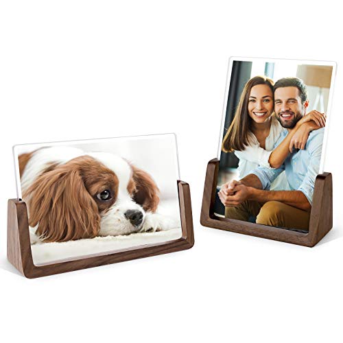Mixoo 4x6 Picture Frame 2 Pack - Rustic Wooden Picture Frames with Walnut Wood Base and High Definition Break Free Acrylic...