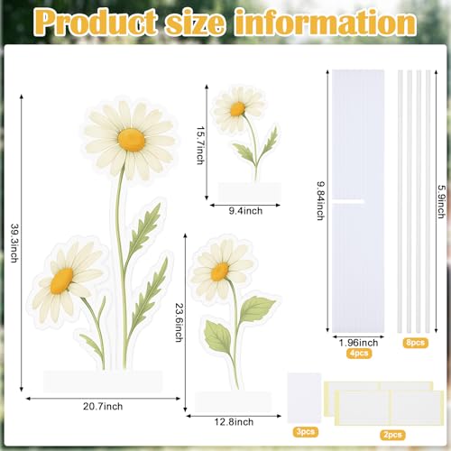 Yookeer 3 Pcs Spring Daisy Party Decorations 40 Inch Large Artificial Flowers Stand-up Signs with Bases Bright Floral Card...