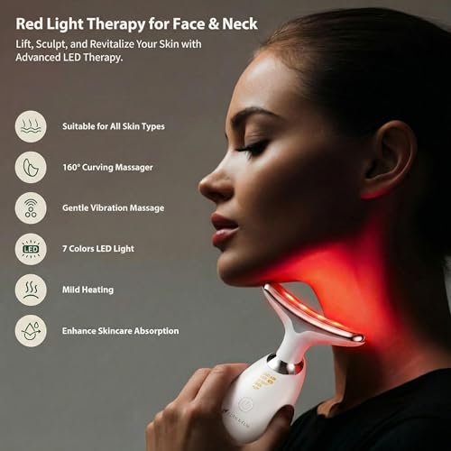 Eden & Elm - Face & Neck Sculpting Massager – 7 Color LED Beauty Tool for Firm-Looking Skin, Jawline Contouring & Daily Li...